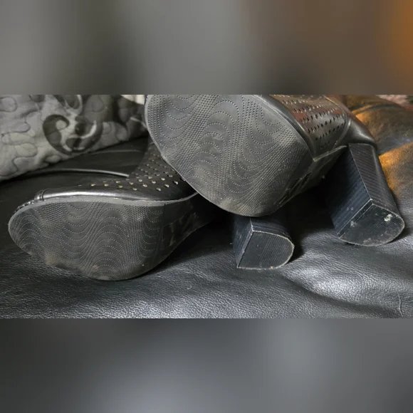 Leila Stone Black Peep Toe Ankle Boots "Melesa" Sz8 - Picture 4 of 6